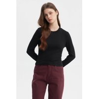 Fashionspark - Polera Mujer Rib Abertura Puño Negro