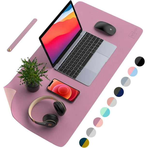 Protector de escritorio de piel sintética de doble cara, alfombrilla grande para ratón, tapete de escritura, impermeable, organizador para escritorio, oficina, hogar, mesa, decoración de juegos (rosa/