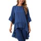 thumbnail image 1 of INSPIRE CHIC Blusa Asimétrica Casual de Mujer con Mangas 3/4 Acampanadas, Cuello Redondo, Espalda con Abertura y Dobladillo con Volantes S Azul Oscuro, 1 of 6