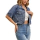 thumbnail image 4 of INSPIRE CHIC Chaqueta de Jean Azul XL para Mujer de Regreso a Clases con Mangas Cortas Recortadas, Botones y Desgastado, 4 of 6