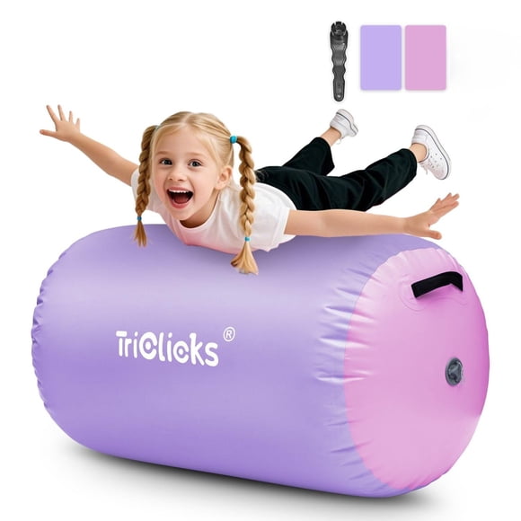 Triclicks Barril inflable de aire para gimnasia, colchoneta de barril para entrenamiento de backhandspring, uso en casa y gimnasio (100 x 60 cm, lila claro y rosa)