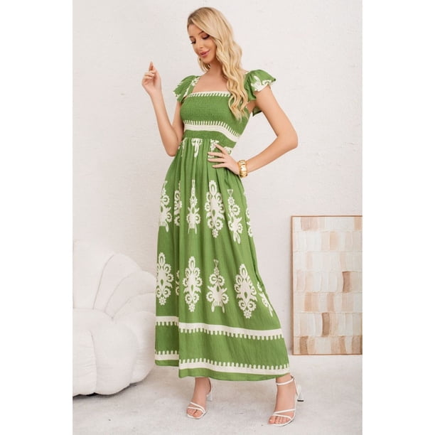 Maxi Vestido Largo Verano Mujer Estampado Casual Sin Mangas 3380