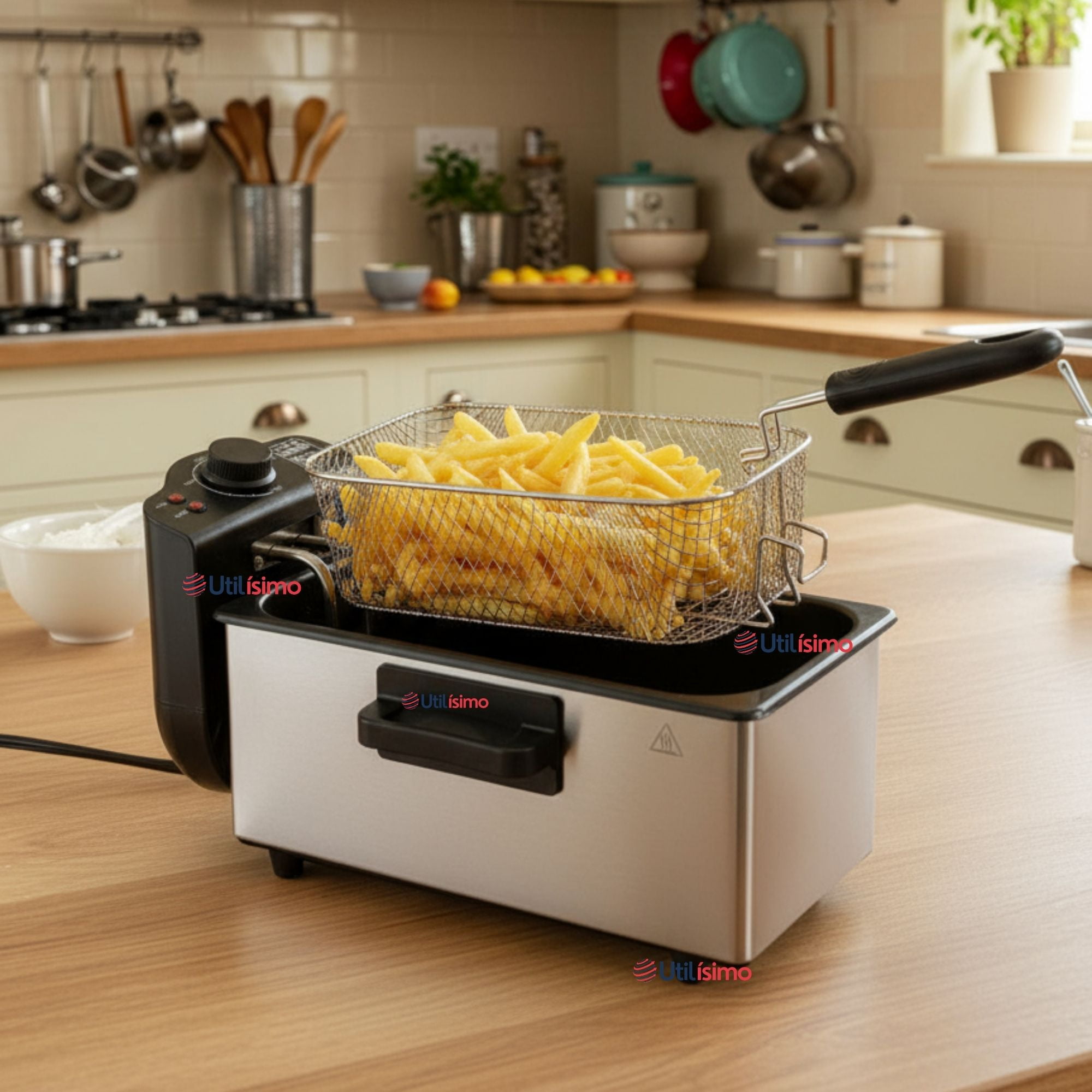 Raf - Freidora De Aceite 3l Eléctrica 2000w De Potencia Acero Inoxidable