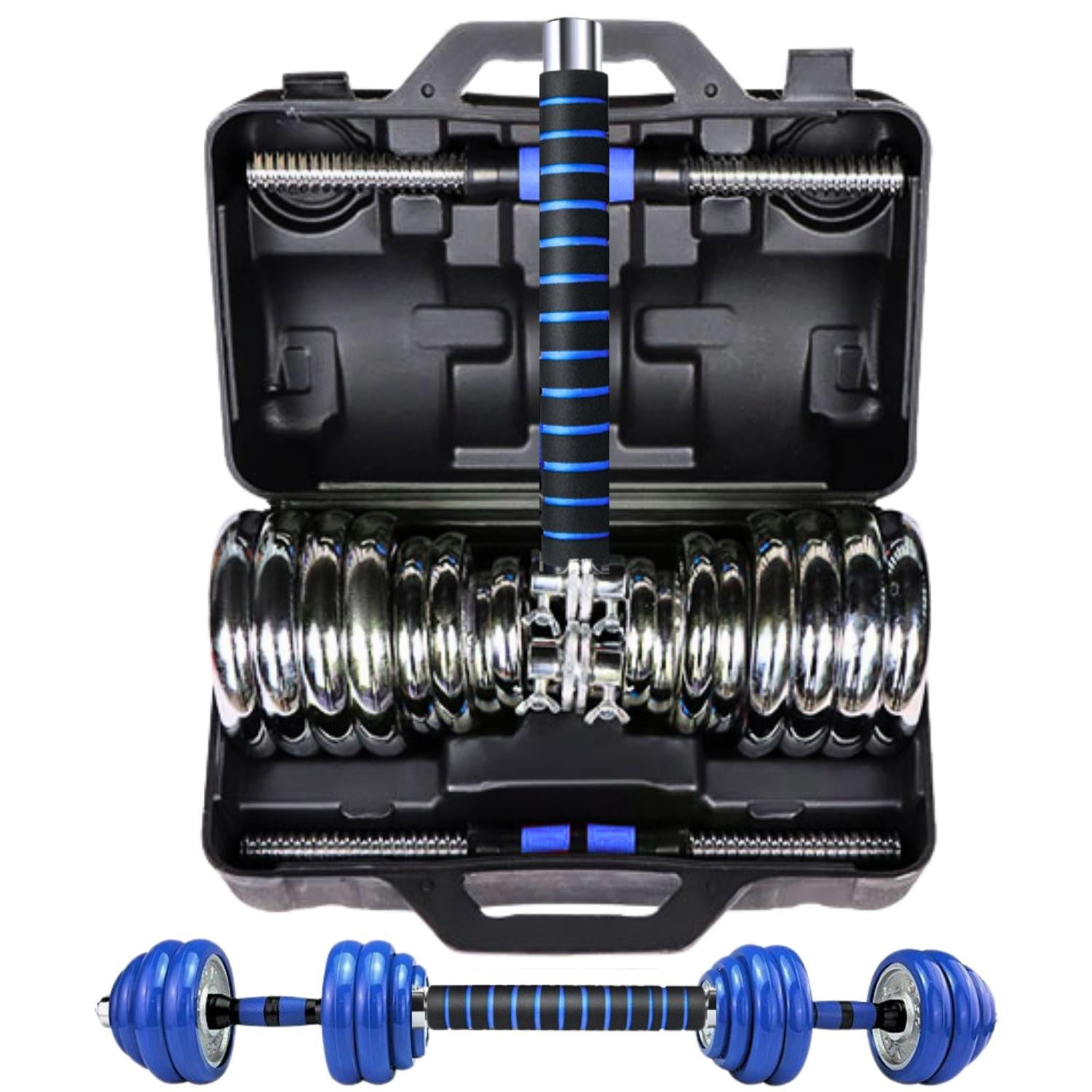 Yep - Set Mancuernas De Metal Cromadas 30 Kg Con Barra Azul