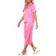 thumbnail image 4 of INSPIRE CHIC Conjunto de Pijama de Satén para Mujer Regreso a Clases Manga Corta Camisa Abotonada y Pantalones Capri con Cintura Elástica Ropa de Dormir Sedosa XXL Rosa Rosa a Rayas, 4 of 6