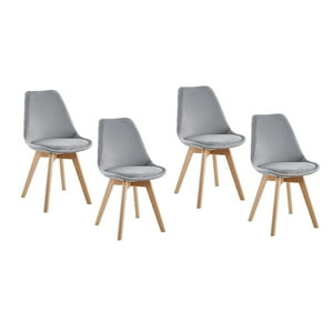 Habita2 Chile - Pack 4 Sillas De Comedor Tulip Tapizado Terciopelo O Felpa Con Base Madera - Gris