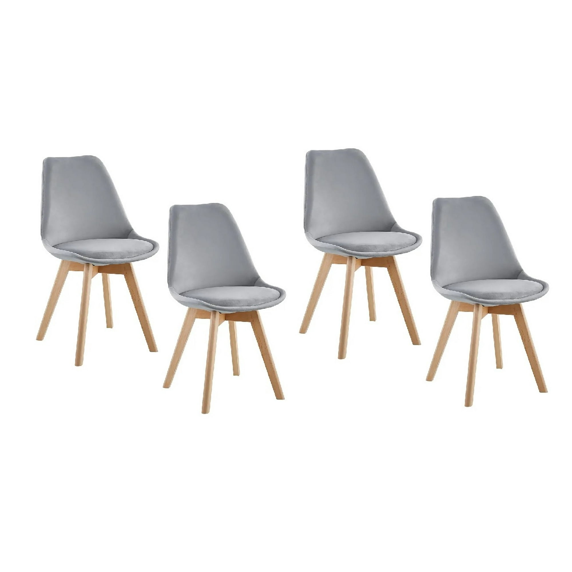 Habita2 Chile - Pack 4 Sillas De Comedor Tulip Tapizado Terciopelo O Felpa Con Base Madera - Gris