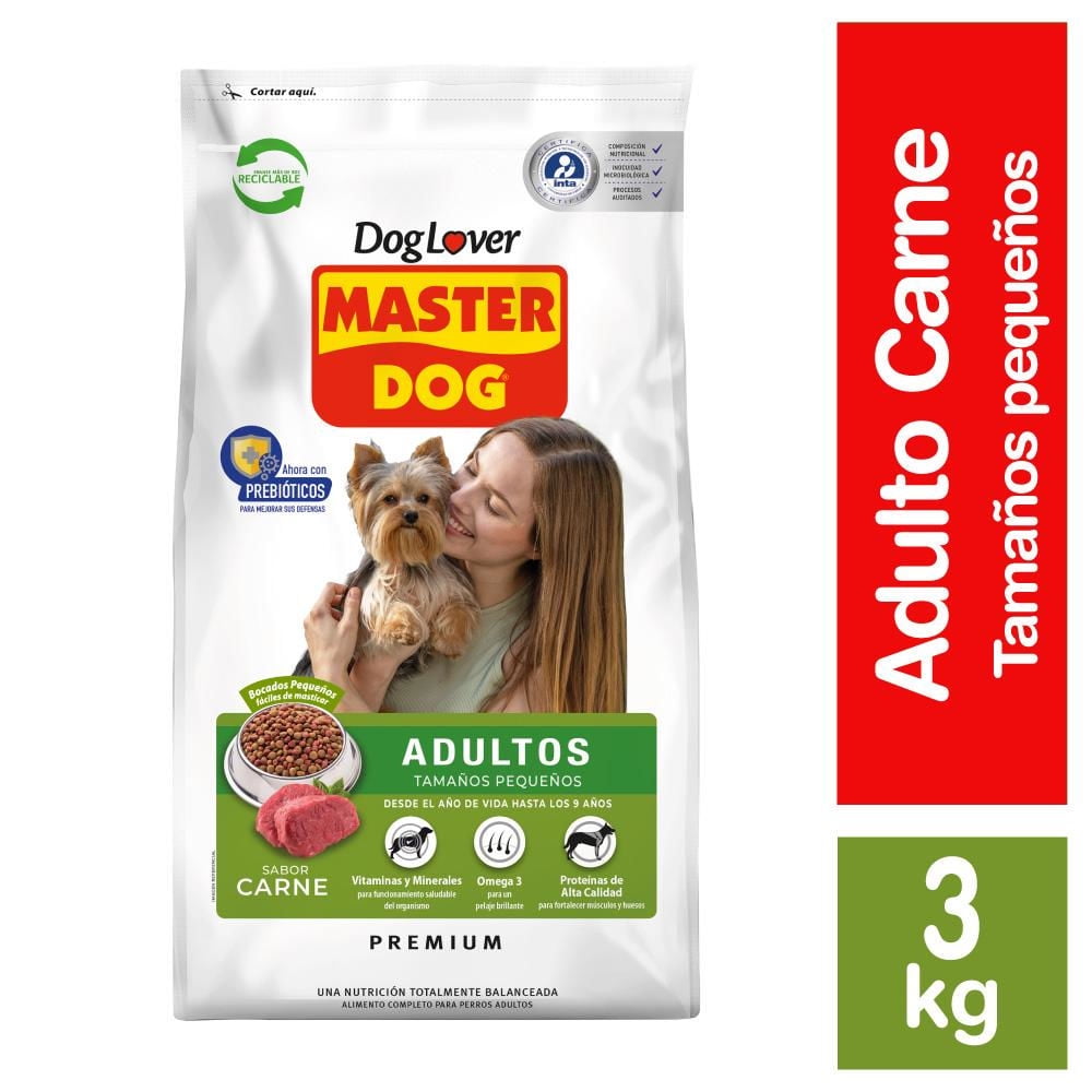 Alimento Seco Perro Adulto Raza Pequeña Carne Bolsa 3 Kg Master Dog
