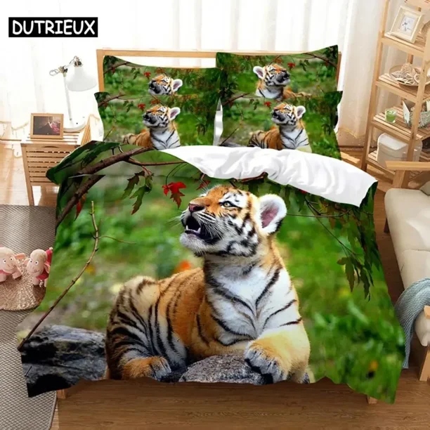Tiger Duvet Cover Set 230x260 Double Bed Animal Quilt Case Linen 3D Pillowcase Bedding Sets Bed Sheets