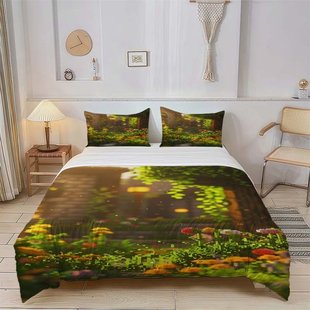 3pcs Pixel Natural Pattern Bedding Set Soft And Comfortable Suitable for All Seasons