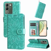 Funda Tipo Cartera Foxdock Para Vivo V29E , Diseño Girasol En Relieve, Cuero Pu, Cierre Magnético, Soporte Y Tarjetero