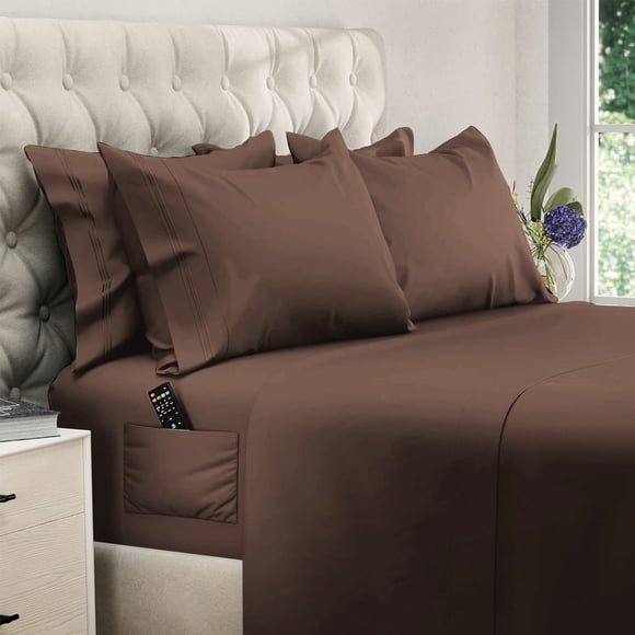 Juego de sábanas DREAMCARE King 6 piezas de microfibra color moka