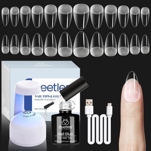 Kit de uñas Beetles Gel Polish 504 piezas con mini lámpara UV/LED y puntas de forma almendra