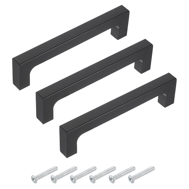 Tiradores de Cajón, 3Pcs 6" - Manijas de Gabinete de Aleación de Aluminio, Barra Cuadrada Manija Sólida, Manija de Puerta de Hardware de Cocina para Armario de Zapatos Cajón (Negro)