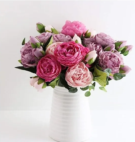 Genérico - Peonías Artificiales Ramo Flor De Seda Fucsia