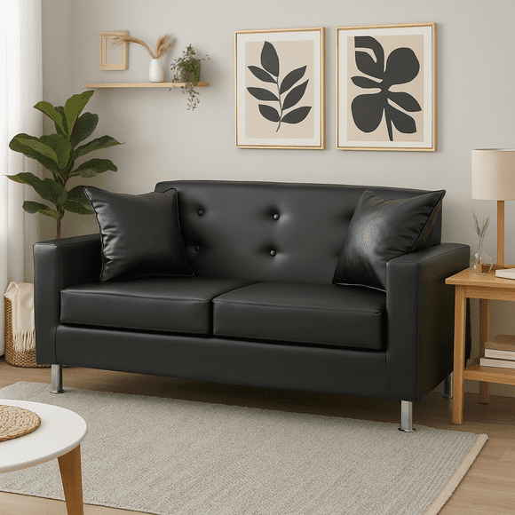 Sofá 2 Cuerpos New Mallorca Cuero Sintético Pu Negro
