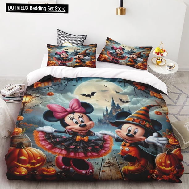 Halloween Cartoon Mickey Duvet Cover Children Bedding Set for Teens Boy Girls Holiday Gifts Bedroom Decoration Full Size Bed Sheets