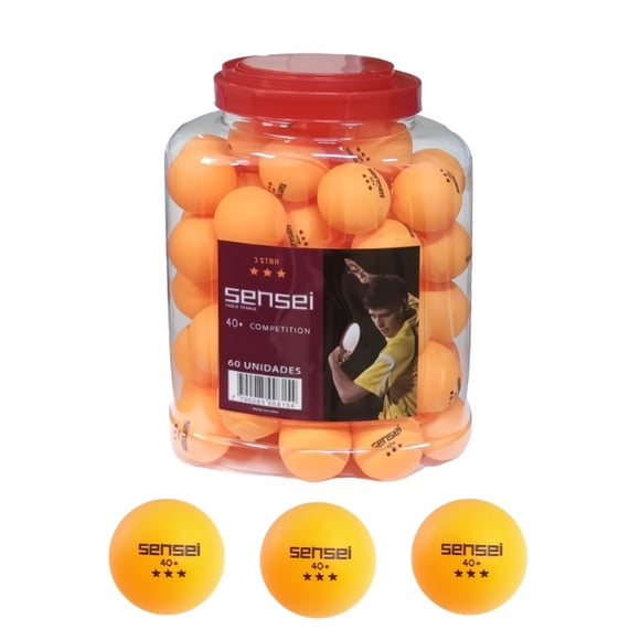 Tarro Pelota Ping Pong Sensei 3 Estrellas Naranja 60Und