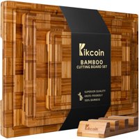 Juego De Tablas De Cortar Kikcoin De Madera De Bambú Con Ranura Para Jugo (Xl/L/M)