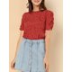thumbnail image 5 of INSPIRE CHIC Blusas de Mujer con Fruncidos Cuello Redondo Manga Corta Camisa Floral Roja XS, 5 of 7