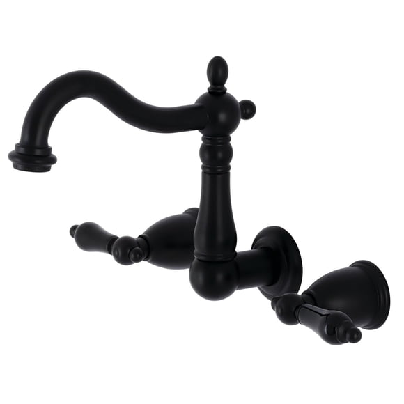 Grifo Kingston Brass Duchess de montaje en pared, de 2 manijas, negro mate