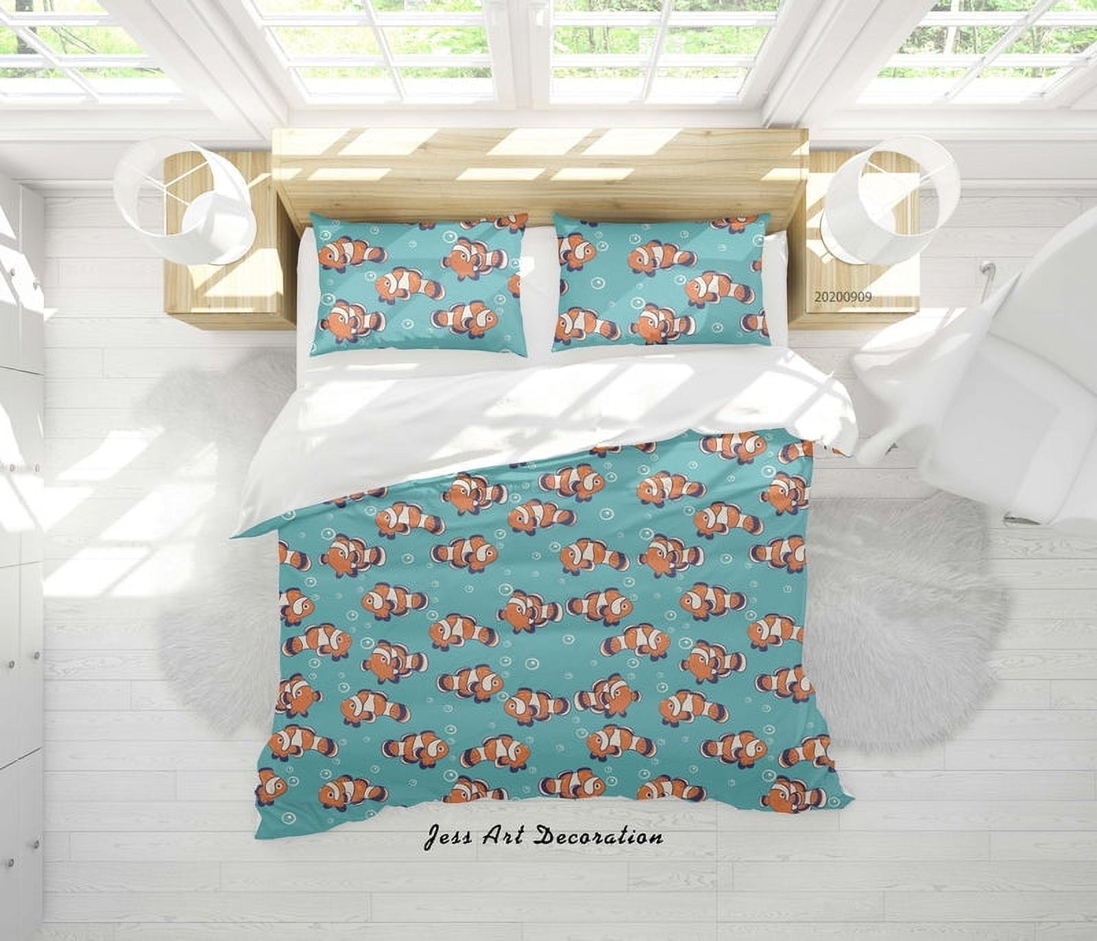 Milsleep - 3D Animales Abstracto Peces Patrón Funda De Edredón Set Ropa De Cama Set Funda Nórdica