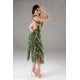 thumbnail image 2 of Vestido Con Cuello Halter Volantes Cordones Y Espalda Abierta Con Abertura Frontal Verde (para Mujer), 2 of 4