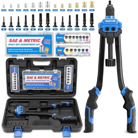 Kit de herramienta para tuercas remachables Rizom de 16" con 168 piezas métricas y SAE