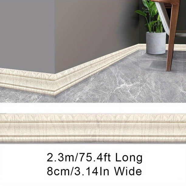 1pc Self-Adhesive Flexible Foam Molding Trim, 90"x 3" 3D Sticky Decorative Wall Trim Lines Skirting Baseboard Border, Waterproof Wallpaper For Living Room And Home Decorations