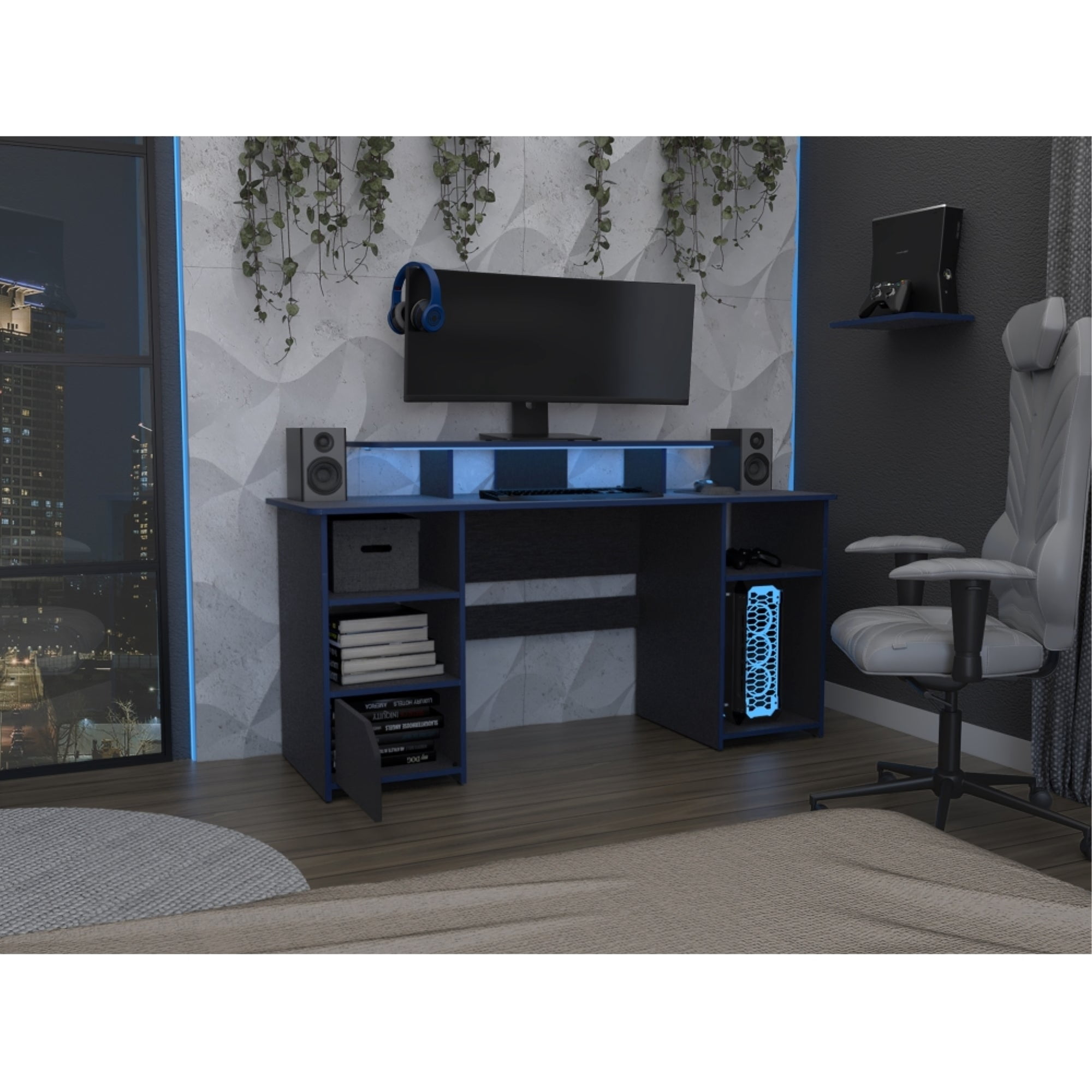 Tuhome - Escritorio Gamer 1 Puerta Keria Wengue Y Azul