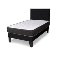 M Sole - Cama 1 Plaza Completa Base Americana + Colchón De Resortes + Respaldo Botones Negro