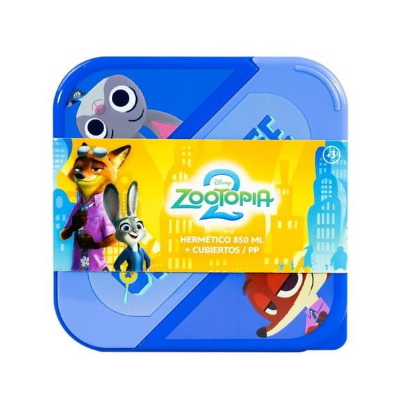 Hermético 850ml + Cubiertos -Verde Zootopia