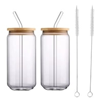 Bothyi - Vaso De Vidrio Para Beber Con Tapa De Bambú Y Pajitas De Vidrio Cerveza, Tazas De Café Con Hielo 500Ml