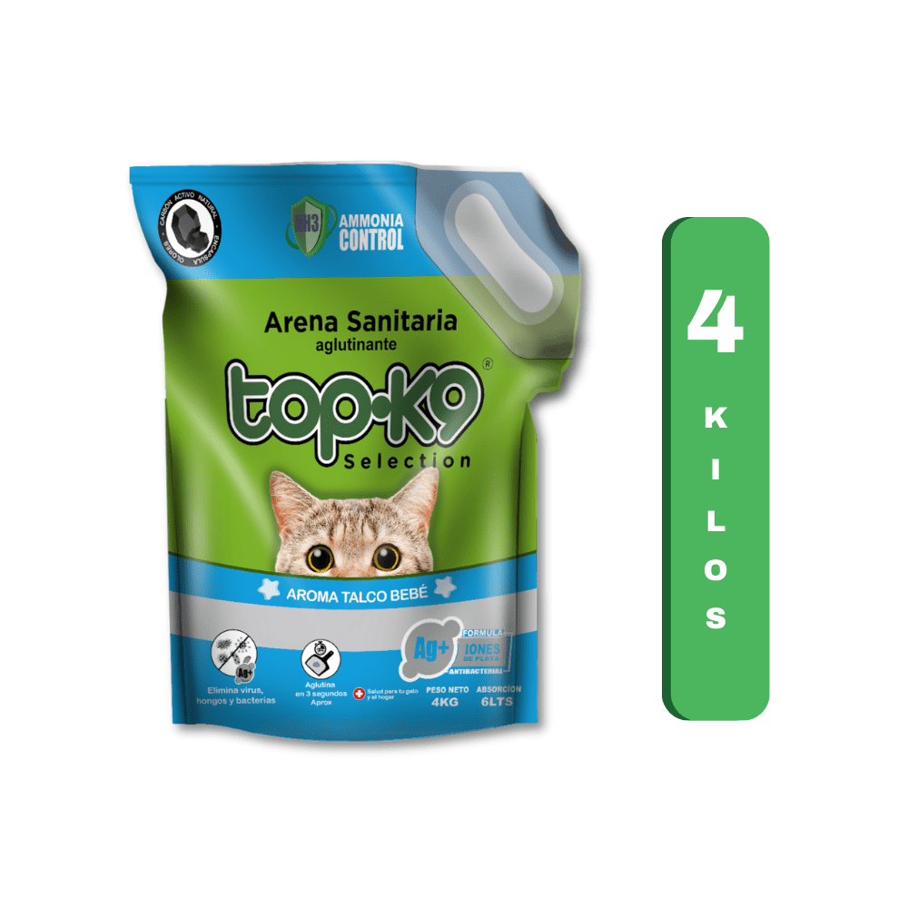 Topk-9 - Arena Sanitaria Aglutinante Iones De Plata 4 Kilos Talco Bebe
