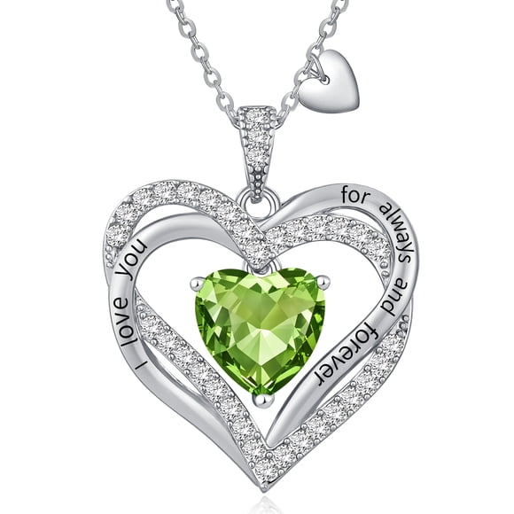Collar HESHPAWS Love Pendant Doble Corazón con Zirconia y Piedra de Nacimiento Plata