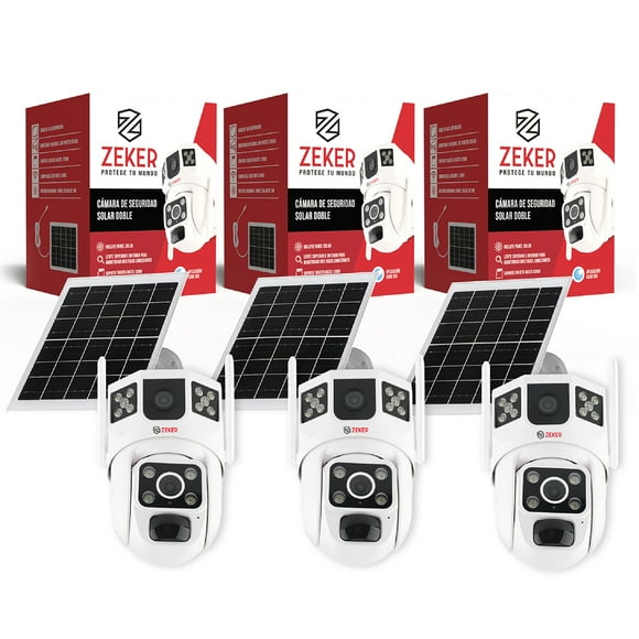 Camara De Seguridad Solar Vigilancia Doble Zeker 3MP Pack X3