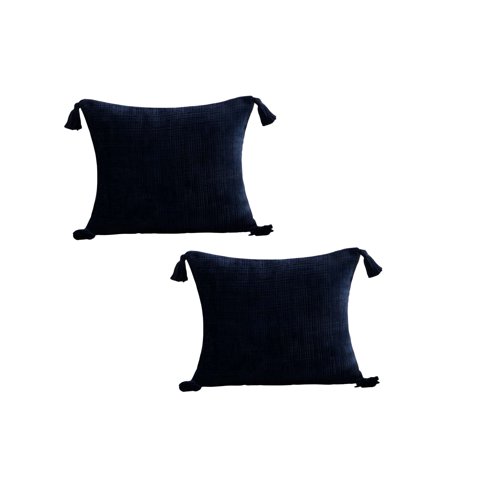 Genérico - Pack De 2 Fundas De Cojin Chenille Con Borlas 45X45 Azul Oscuro