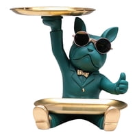 Magideal - Escultura De Francés, Estatua De Perro, Bandeja De Almacenamiento De Joyas, Figurita Artesanal, Organizador De Escritorio, Soporte Para Llaves , Verde