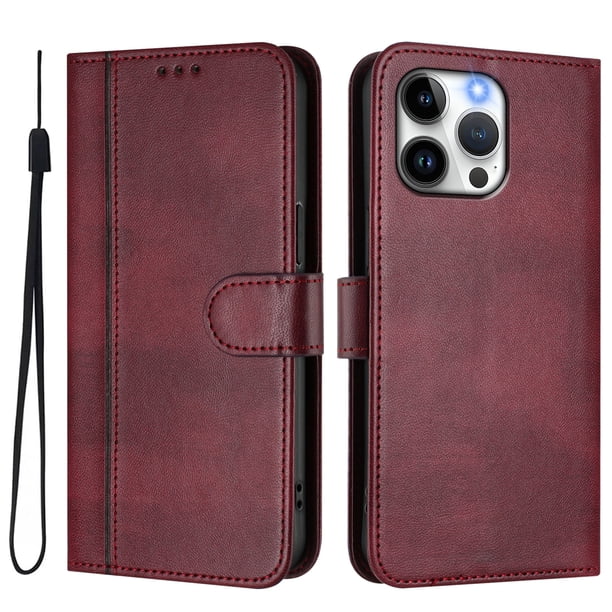 Funda Cartera para iphone 15 Promax Protección 360° con Ranuras para Tarjetas y Soporte Rojo