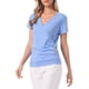 thumbnail image 4 of INSPIRE CHIC Blusas casuales con fruncido y botones decorativos para mujer, cuello en V, mangas cortas, para el regreso a clases, azul claro, talla L, 4 of 6