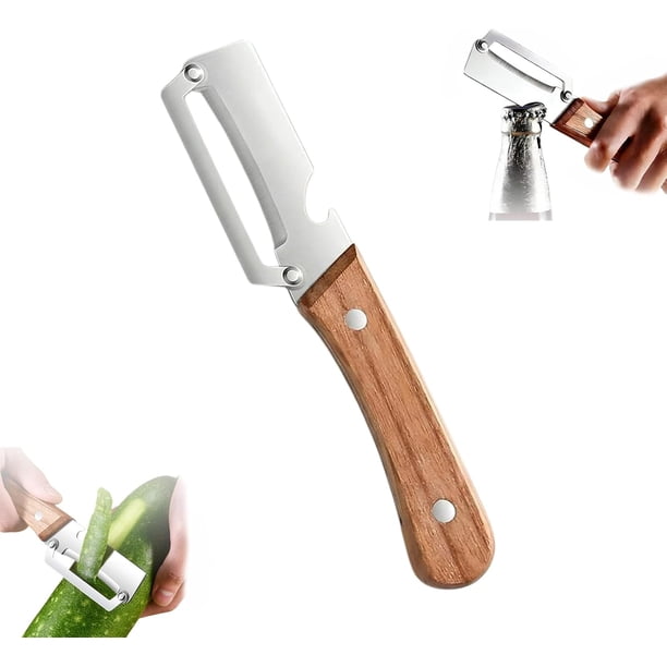 Pelador cuchilla engrosada 2 en 1 acero inoxidable herramienta cocina abridor botellas