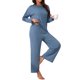 thumbnail image 4 of INSPIRE CHIC Conjunto de Pijama para Mujer de Manga Larga Camisetas de Cuello Redondo Pantalones de Pierna Ancha Ropa de Casa 2 Piezas Conjuntos de Salón XL Azul, 4 of 6