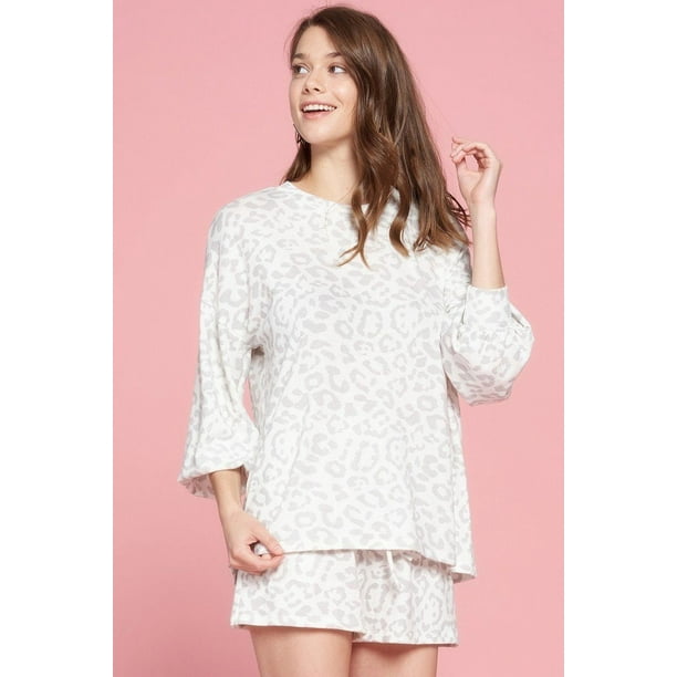 Conjunto de Ropa de Estar por Casa de Punto con Estampado de Leopardo