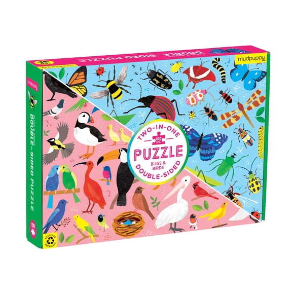 Puzle Mudpuppy Bugs and Birds de doble cara, 100 piezas, 56 x 41 cm