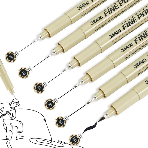 Set de 6 Plumas Fineliner Qionew Negro con Tinta Impermeable