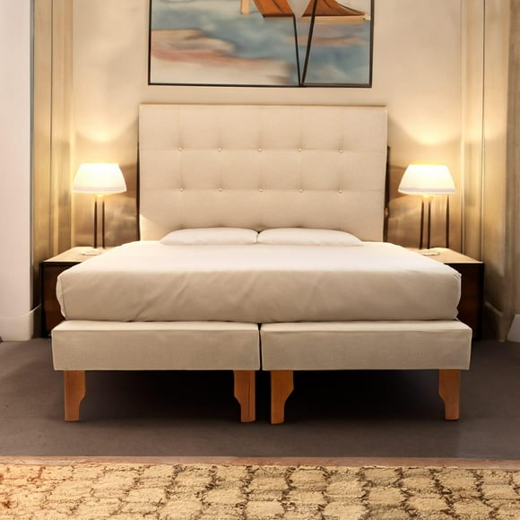 Cama Dos Plazas Lino Beige sin colchón