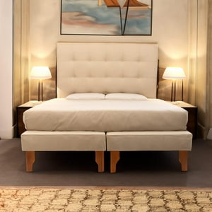 Diseños Valestrini - Cama Dos Plazas Lino Beige Sin Colchón