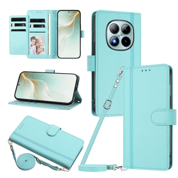 Xiaomi Redmi Note 15 Pro Plus 5G Funda con Ranuras para 9 Tarjetas, Verde Claro