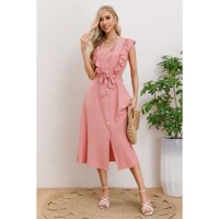 Likeshop - Vestido Largo Primavera Mujer Semi Formal Casual Botones 339