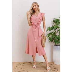 Likeshop - Vestido Largo Primavera Mujer Semi Formal Casual Botones 339